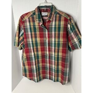 Alfred Dunner Women's Plaid Short Sleeve Button Up Shirt Size 14 Red Green USA